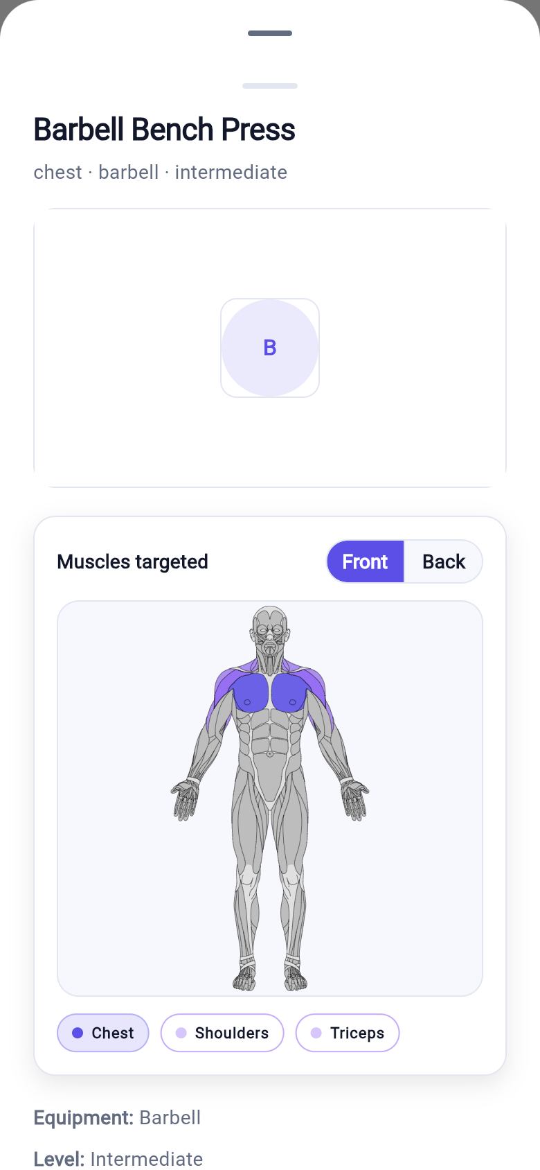 GymTraq Exercise detail screen