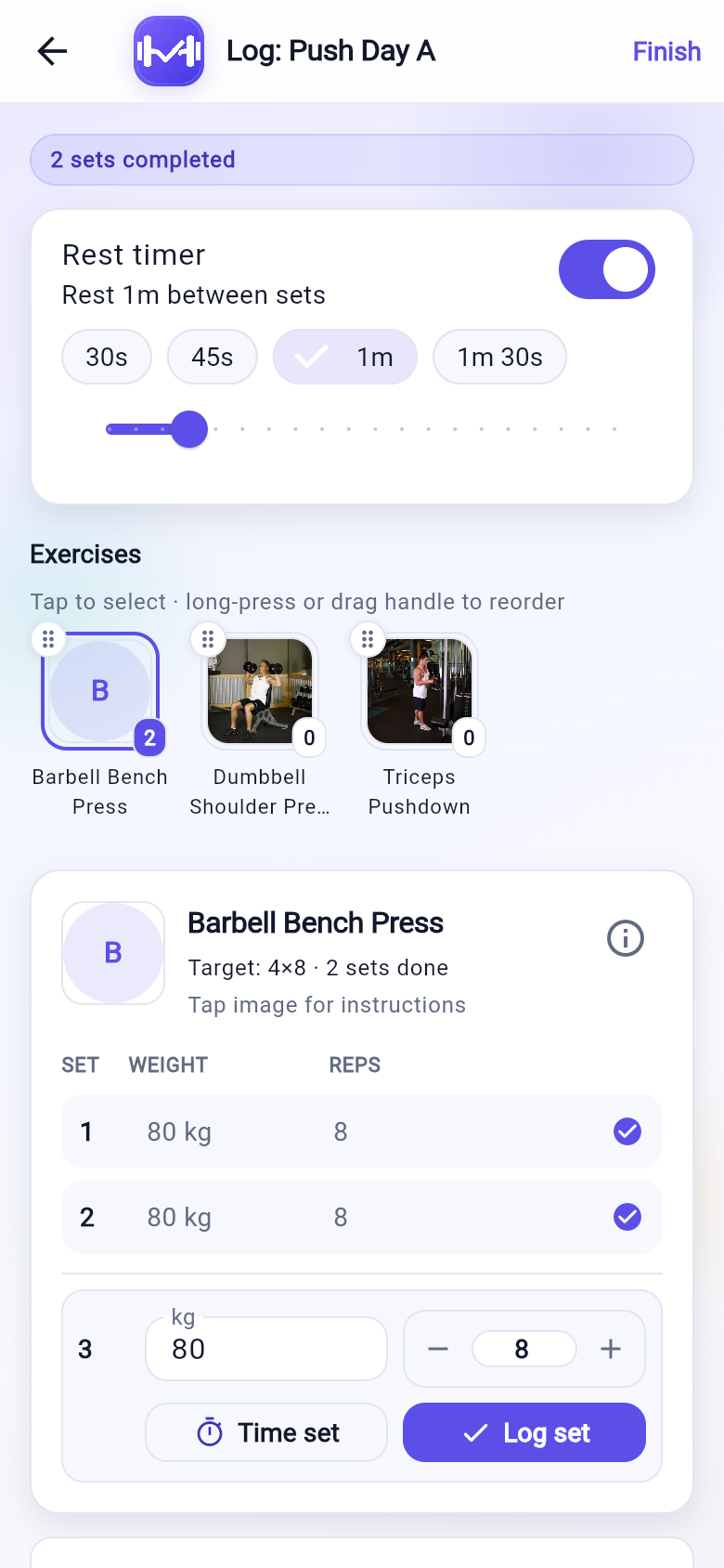 GymTraq Live session screen